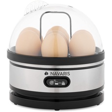 Navaris Eierkocher 7 Eier Edelstahl - inkl. Wasser-Messbecher mit Eierstecher - 400W - Eierkochautomat für 1-7 Eier mit Warmhaltefunktion - Schwarz