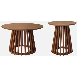 sweeek - 2er-Set Couchtische aus Holzdekor und Tannenholz, Ø40cm und Ø60cm - Nussbaumfarben