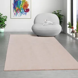 Mia's Teppiche Comfort Moderner Flauschiger Kurzflor Teppich, Anti-Rutsch Unterseite, Waschbar bis 30 Grad, Super Soft, Felloptik, Blush, 120 x 160 cm
