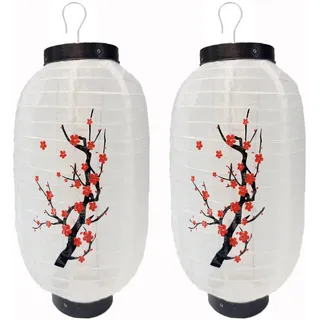 duoyif Japanische Laterne Lampenschirm Höhe 35 cm Ø 20 cm 2 Stück | Deko Lampe Laterne aus Stoff Blumenmuster Wasserdicht Seidenlaterne für Restaurant Bar Garten Hof Terrassen Dekoration
