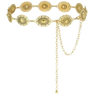 Alaoo Kettengürtel Damen,Western-Metallgürtel Cowgirl Verstellbare Metall Schnalle,Goldener Gürte mit ausgehöhlter Daisy,Kettengürtel Taillenkette Taille Gürtel für Kleider,Jeans,Pullover,Gold,B,110