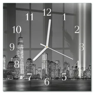 Tulup Glasuhr Wanduhr Küchenuhr Echt-Glas 30x30 cm Modern Dekorativ Geräuschlos Weiße Zeiger - Horizont - Schwarz