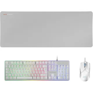 Mars Gaming MCPXWPT, Portugiesisch Sprache, Combo Tastatur H-Mech FRGB, Ultralight Maus 10000DPI & XXL Mousepad, Weiß