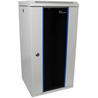 10" Wandgehäuse - 12HE - Netzwerkschrank 10 Zoll - lichtgrau (RAL7035) - 312x300x615mm - fertig montiert - abschließbare Sicherheitsglastür und Seitenteile - Profilschienen tiefenvariabel