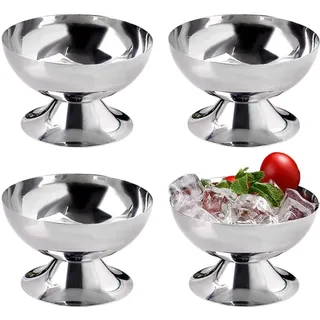 EUBSWA Eisbecher Edelstahl Dessertgläser - 4 Stück 200ml Ø 10cm Eisbecher, Ice Cream Sundae Dessertgläser, Cocktail Gläser, für Eiscreme, Obstsalat, Joghurt, Hochzeiten & Partys (6.2 cm hoch)