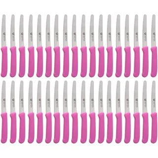 GRÄWE Tafelmesser 36 Stück, Messerset zum Schneiden, 36er Pack Brötchenmesser, Frühstücksmesser mit einseitigem Wellenschliff, Brotmesser, scharfe Messer für Brotzeit, 21 cm - Pink