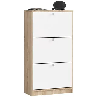 Akord Schuhschrank Sonoma Eiche, Weiß 60x28.5x113 cm , Holzwerkstoff , Nachbildung , Rechteckig , 60x113x28.5 cm , Garderobe, Schuhaufbewahrung, Schuhkipper