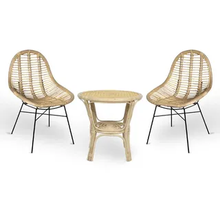Set Von 2 Stühle Sessel Bety aus Holz Mit Beine aus Eisen Und 1 Tisch Aus Bambus