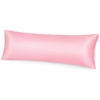 Fittia Satin Kissenbezug Premium Kopfkissenbezug Kissenhülle Haar- und Hautpflege Seidig mit Reißverschluss, 1 Stück, Rosa, 40x145cm