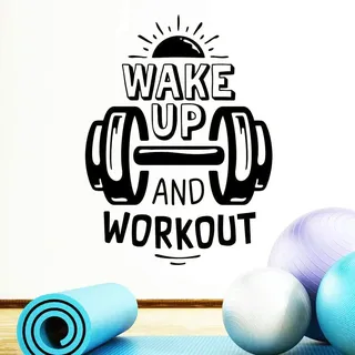 Wandtattoo/Wandaufkleber, Motiv: Wake Up Workout, für Fitness, Boxen, Zuhause, Fitnessstudio, Motivationsposter, Zitat, Vinyl, Wandaufkleber, für Fitnessstudio, Gewichte, Heimdekoration