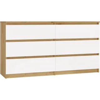 Moderne Kommode mit 6 Schubladen Malwa M6 140 – Traditionelle Eiche & Weiß | Farbe: Eiche/Weiß | Größe: 138x40x75 cm