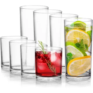 Zulay Camping Gläser Unzerbrechliche, Kunststoffgläser 8-teiliges Set aus Acryl, 475ml Transparente Hartplastik Camping Becher, Bruchfest Wasserglas Spülmaschinenfest, Weingläser Plastik, BPA-freie