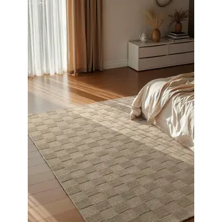 Villeroy & Boch Wollteppich Scala - Natur, 3D-Struktur, Karo, Wohnzimmer,