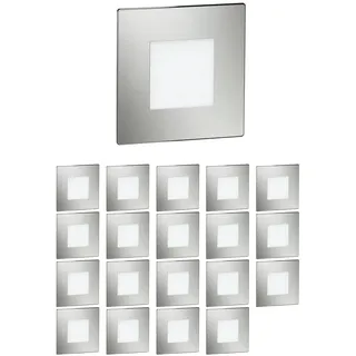 ledscom.de 20 Stück LED Treppenlicht/Wandeinbauleuchte FEX für innen und außen, eckig, edelstahl, 85 x 85mm, kaltweiß