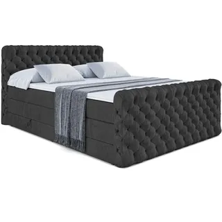 altdecor Boxspringbett mit Fußteil, 2 Matratzen und Topper, Fußteil,Polsterbett mit, Bettkasten, Bett mit Stauraum H3- und H4- Matratze, Doppelbett - BOXI8-Z KING - Schwarz Samt