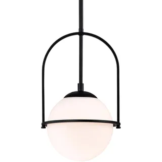 Alighting Pendelleuchte Schwarz mit Milchglas Kugel Ø18 cm, Höhenverstellbare Hängelampe für Kücheninsel, Esstisch,Schlafzimmer, E14 (ohne Leuchtmittel)