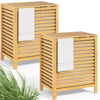 Wäschekorb Bambus 2er-Set 62L Wäschesack herausnehmbar