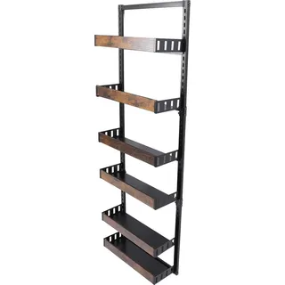 Wandmontiertes 6-Tier Gewürzregal - Höhenverstellbares Hängeregal für Küche, Bad, Esszimmer - Rahmen aus Kohlenstoffstahl mit Holzregalen in Schwarz