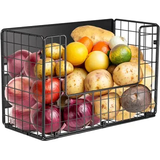 1 Magnetische Obstkorb Hängend & Gewürzregal Magnetisch, Küchen Organizer- Küchenregal Ohne Bohren- Obstkorb Etagere Obst und U-Shape Gemüse Aufbewahrung, Magnetisches Regal Kühlschrank Schwarz