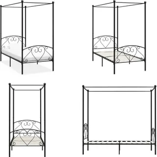 vidaXL Himmelbett Gestell Schwarz Metall 100 x 200 cm - Bettgestell - Bettgestelle - Bettrahmen - Einzelbett - Schwarz