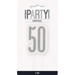 Kerze zum 50. Geburtstag - Glitzer Schwarz & Silber Geburtstag