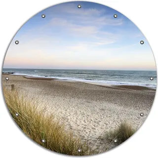 Wallario rundes Outdoor-Poster für Garten oder Balkon, Motiv Strandspaziergang im Urlaub an der Ostsee, 90 cm Durchmesser - Blau