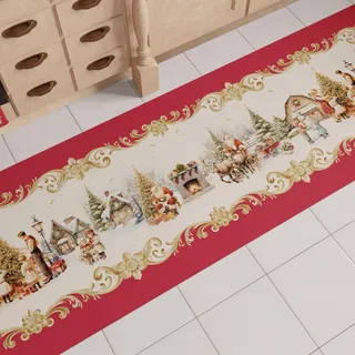 PETTI Artigiani Italiani - Weihnachts-Küchenläufer, Rutschfester und waschbarer Weihnachts-Küchenteppich, Weihnachtsteppich 52x140 cm Vintage Xmas, Made in Italy