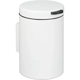 Relaxdays Kosmetikeimer Wandmontage, 3 l, Absenkautomatik, Inneneimer, Edelstahl, runder Badezimmer Mülleimer, weiß