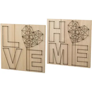 creativ home Holzbild Set, 2 Stk. tlg. Wanddeko, aus Holz, mit Schriftzug, beige