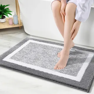 smiry rutschfeste Badezimmerteppich, Super Weich Saugfähig Badematte Waschbar Badteppich Flauschiger Duschvorleger für Badezimmer Mikrofaser Badvorleger Badematten- 50x75 cm, Grau