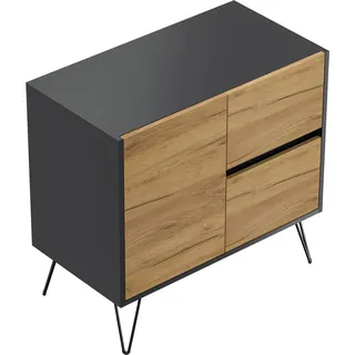 Posseik Sideboard Industrial C 2 Schubladen 1 Tür 80 cm Grafit Eiche Front