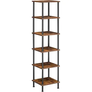 Bücherregal mit 6 Ebenen, schmales Eckregal, Standregal, Industrial Design, Vintagebraun + Schwarz, 30 x 30 x 141,5 cm