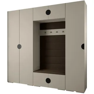 Abiks Möbel Garderoben-Set 236,7/250/47 , Kaschmir, Braun, Schwarz , Metall , Nachbildung , 13 Fächer , 250x236.7x47 cm , Garderobe, Garderoben-Sets & Garderoben-Serien, Garderoben-Sets