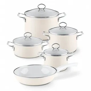 Riess, 0558-011, Emaille-Set 5-teilig, AVORIO, Emaille, Made in Österreich, LBH: 50,0x30,0x40,0cm, 10,410kg, Induktionskocher kompatibel, Gasherd_geeignet, Elektroherd_geeignet, Spülmaschinenfest