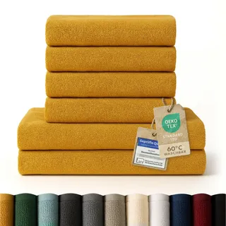 Blumtal Badetuch 6-teilig, 2x Badetuch 70/140 + 4x Handtuch 50/100 cm, Gelb , Textil , 70x140 cm , Oeko-Tex® Standard 100 , Heimtextilien, Badtextilien, Badetücher