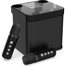 Karaoke Maschine,Bluetooth Karaoke Anlage mit 2 Mikrofonen, Lautsprecher Tragbares PA Anlage Karaoke Set Karaoke Mikrofon mit USB/TF-Karte/AUX,für Heimparty,Hochzeit,Kirche,Picknick,Outdoor (Schwarz)