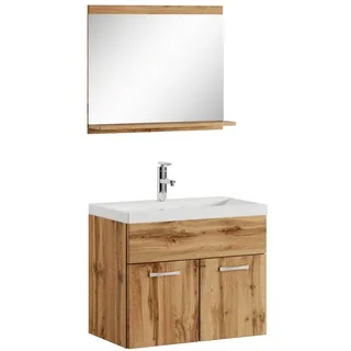 Badezimmer Badmöbel Set Montreal 02 60cm Waschbecken Eiche - Unterschrank Wascht