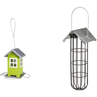 Trixie 55631 Futterhaus, 1.000 ml/20 cm, grün/Silber & 55623 Meisenknödelhalter, 11 × 25 × 10 cm, schwarz