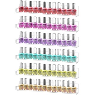 CECOLIC 6er Pack Acryl Nagellackregal Wandregal für bis zu 90 Flaschen, durchsichtiger Nagellack Organizer mit abnehmbaren rutschfesten Endeinsätzen für Wanddisplay - 38 cm