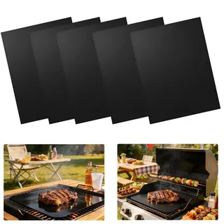 FANOST 5er Set Grillmatten, 40x33 cm Antihaft Backpapier für Gasgrill & Holzkohlegrill – Wiederverwendbare, Nicht Klebende Grillschutzmatte zum Braten, Backen, Grillen – Feurfestes Grillzubehör