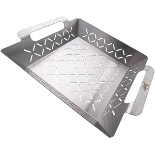 Steuber Premium Line Edelstahl Grillkorb klein 27,5 x 22 x 5,5 cm, Grill-Schale, Ersatz für Aluminium Schalen