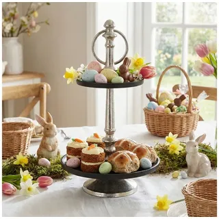 Ambiente Haus Etagere "Etagere 2 Stufen Silber und Schwarz", silberfarben, schwarz