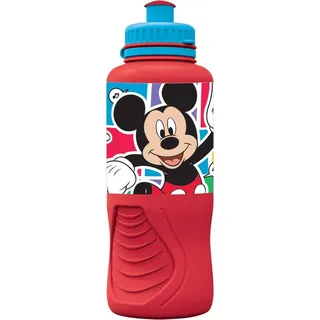 Tataway in viaggio si cresce Disney rote Kinder-Kunststoff-Wasserflasche Mickey Mouse Mickey Mouse Goofy Donald Duck 400 ml mit Anti-Tropf-Verschluss und Anti-Rutsch-Band, Rot