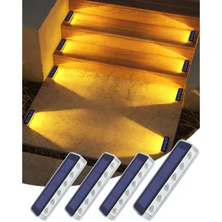 DetarZinLED Solar Bodenleuchten Aussen, 4 Stück Solarlampen für Außen Garten IP68 Wasserdicht, Warmweiß LED Treppenbeleuchtung Außen, Solarleuchten für Treppe, Boden, Auffahrt, Stufen, Weg, Terrasse