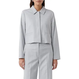 Jackenblazer COMMA, Damen, Gr. 46, grau (light grau), Web, Obermaterial: 69% Polyester, 29% Viskose, 2% Elasthan, unifarben, hüftbedeckend, Rundhals, Blazer Jackenblazer, kurz, mit Hemdkragen und verdeckter Knopfleiste