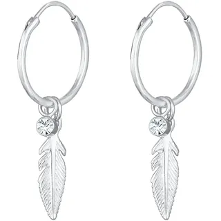 Elli Creolen Silber 925 Feder Ohrringe Damen Kreolen für Frauen mit Anhänger 0.1ct Kristalle Durchmesser 20mm 0305820317