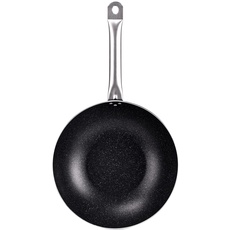 Moneta 0008654330 Etnea PRO Wok 30 cm mit Edelstahlgriff, Aluminium Edelstahl, Schwarz