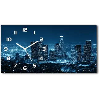 Wanduhr aus Glas – 60x30 cm - Glasbild - Glasuhr - Gehärtetes Glas - weisse-zeiger - Los Angeles bei Nacht - Schwarz, Weiß