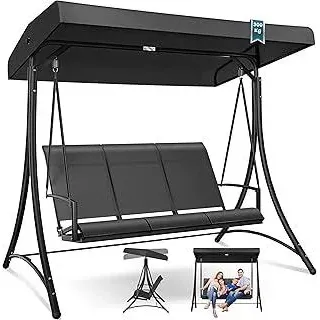 KESSERHollywoodschaukel mit Sonnendach 3-Sitzer | Gartenschaukel bis 300kg belastbar | Gartenliege mit Anti-Rutsch-Füßen | Schaukelbank wasserabweisend Outdoor & Indoor (Anthrazit)
