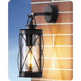 EDISHINE Wandleuchte Außen/Innen, Wandlampe mit Aluminiumrahmen und E27-Fassung, IP44 wasserdicht, Retro Wandbeleuchtung für Café, Bar, Terrasse und Hof, ohne Leuchtmittel, Schwarz